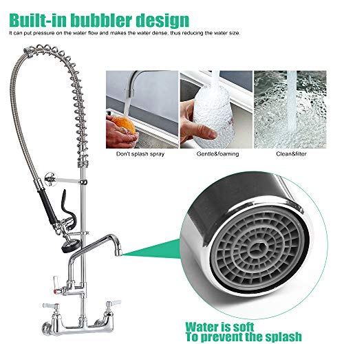 IMLEZON Commercial Sink Faucet Wall Mount Pre Rinse Faucet 8 Inches Center 43 Inches Height with 12 Inches Add on Spout