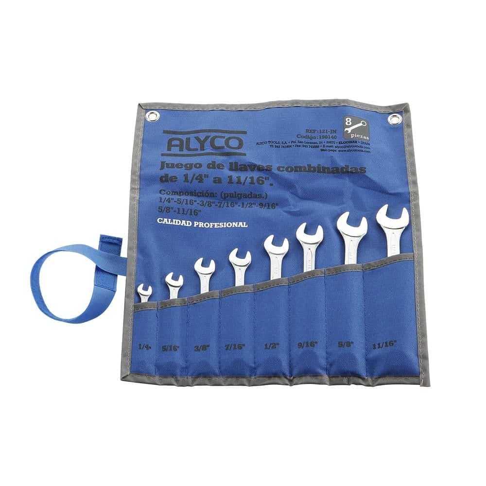 Alyco 190140 - Juego 8 llaves combinadas en pulgadas DIN 3113 + bolsa de nylon