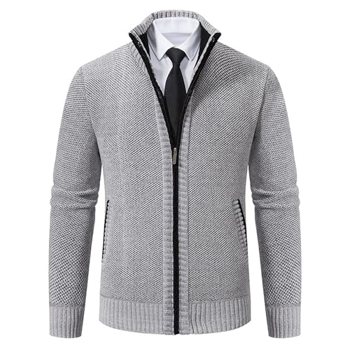 Men's Stand Collar Knitted Cardigan Slim Fit Full Zip Up Sweater Pockets Stand Collar Cable Knit Jacket2