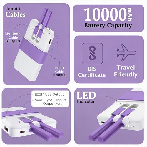 Image of Energizer 10000mAh 22.5W Fast Charging Power Bank, Ultra-Slim Compact Pocket Size, Built-in Type-C Cable, PD + QC, Dual USB-C & USB-A Output | CE & RoHS Approved | 1 Yr Warranty