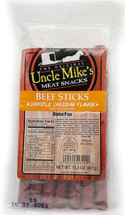 Uncle Mike's - Palitos de carne - Palitos de carne de res y queso cheddar - Ideal como carne de almuerzo - Sabor CHIPOTLECHEDDAR 14.5 onzas