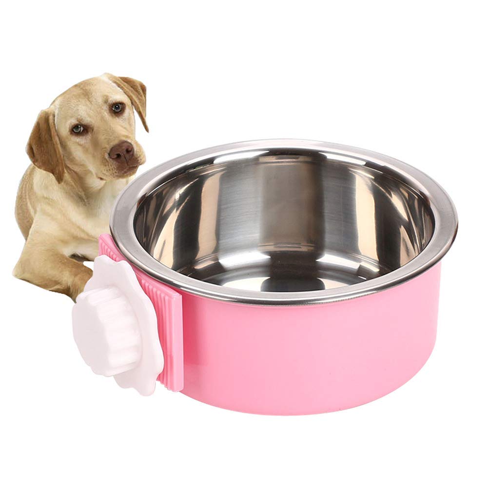 Ulalaza Round Pink Cat Crate Bowl, Stainless Steel Removable Cage Hanging Bowls With Bolt Holder For Dog Puppy