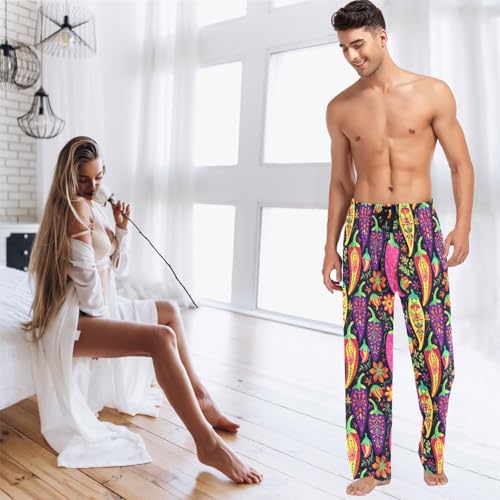visesunny Mens Cotton Pajama Pants PJ Bottoms Colorful Painted Pepper Lightweight Soft Lounge Sleepwear with Pockets3