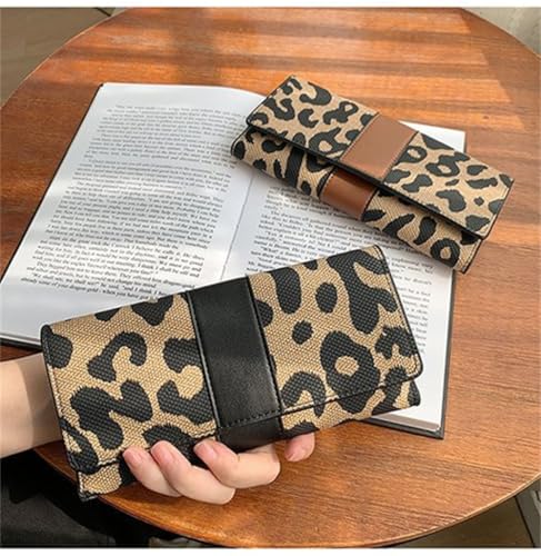 Leopard Print Wallet for Women Cheetah Print Envelope Clutch Purse Leopard Credit Card Holder RFID Blocking (Long Black)3