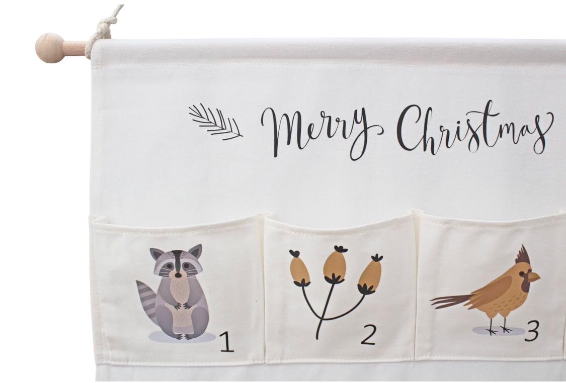 Adventskalender zum Befüllen, Kinder, Stoff, Alternative zu Tüten, groß xxl, Holz, Idee für Weihnachten 2025, hängend, Wandkalender, Wandteppich, wiederverwendbar, für Mädchen Jungs [Weiß]