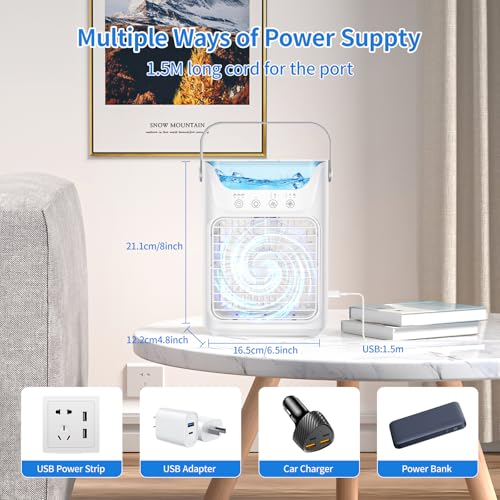 Portable Air Cooler, 4-in-1 Mini Air Cooler With 3 Wind Speed & RGB 7 LED Light & 700ml Water Tank 2-6H Timer, Air Conditioner for Home, Office, Bedroom [Energy Class A+] - Image 5