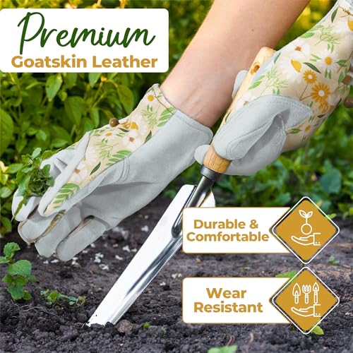 HANDLANDY Gardening Gloves for Women Utility Goatskin Leather Safety Work Gloves Breathable Ladies Leather Garden Yard Gloves - Image 2