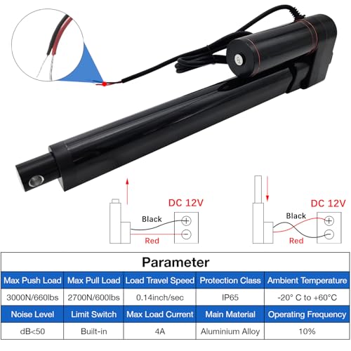Jqdml HY02-700MM12V3000N-B-N Linear Actuator 12V 28 Inch Long Stroke 660Lbs/3000N Heavy Duty Speed 0.2"/Sec (5Mm/S) Ip65 Waterproof Electric Actuator thumb #2
