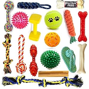 Pet Guard Rope Toys + Dog Toys + Chew Toys + Squeaky Toys + Toys for Puppy Chew Bone for Dog + Dog Cotton + Poly Mix Chew Toys, 17 in 1 Combo (Buy 1 Get 1 Chew Bone Free)