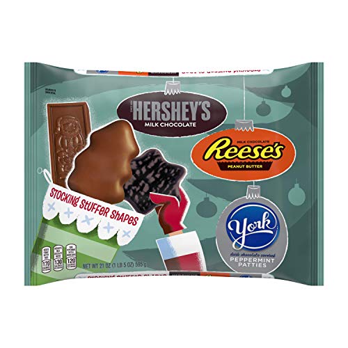 Hershey (1) Bag Stocking Stuffer Shapes - Hershey's Milk Chocolate, Reese's Peanut Butter, York Peppermint Patties Holiday Candy Assortment - Net Wt. 21 oz