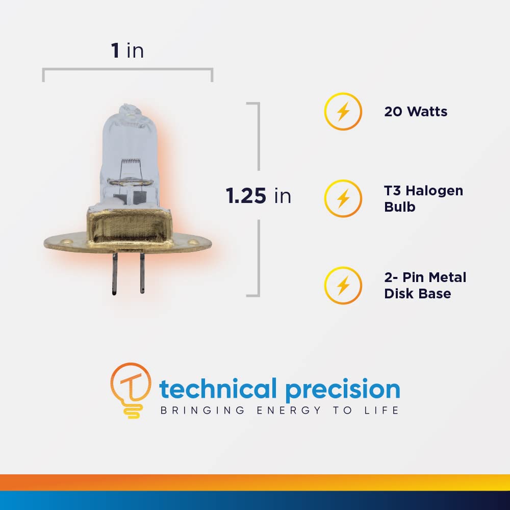 Microscope Light Bulb 20W 6 Volt Halogen Bulb Replacement for Topcon SL-D2 Slit Lamp Bulb by Technical Precision - T3 Bulb with a 2- Pin Metal Disk Base - 100 Hours - 475 Lumens - Clear - 1 Pack