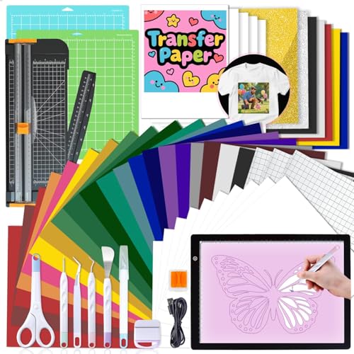 Convend All-in-One Starter Accessory Bundle for Maker and Explore Air Cutting Machine - Craft Kit with Weeding Tools HTV Vinyl Permanent Vinyl LED Light Pad Paper Cutter for Crafting Projects