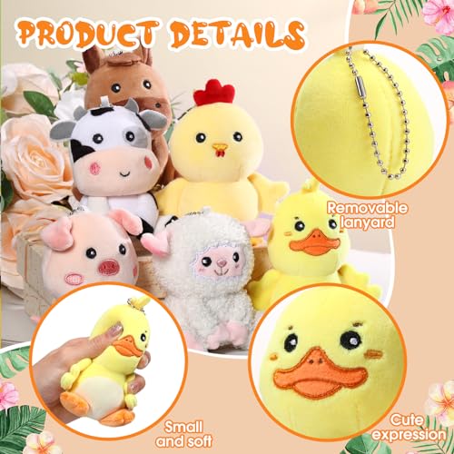 6 Mini Plush Farm Animals - Cute Stuffed Horse, Cow, Pig, Sheep, Duck, and Chick for Baby Showers, Birthdays, and Party Favors