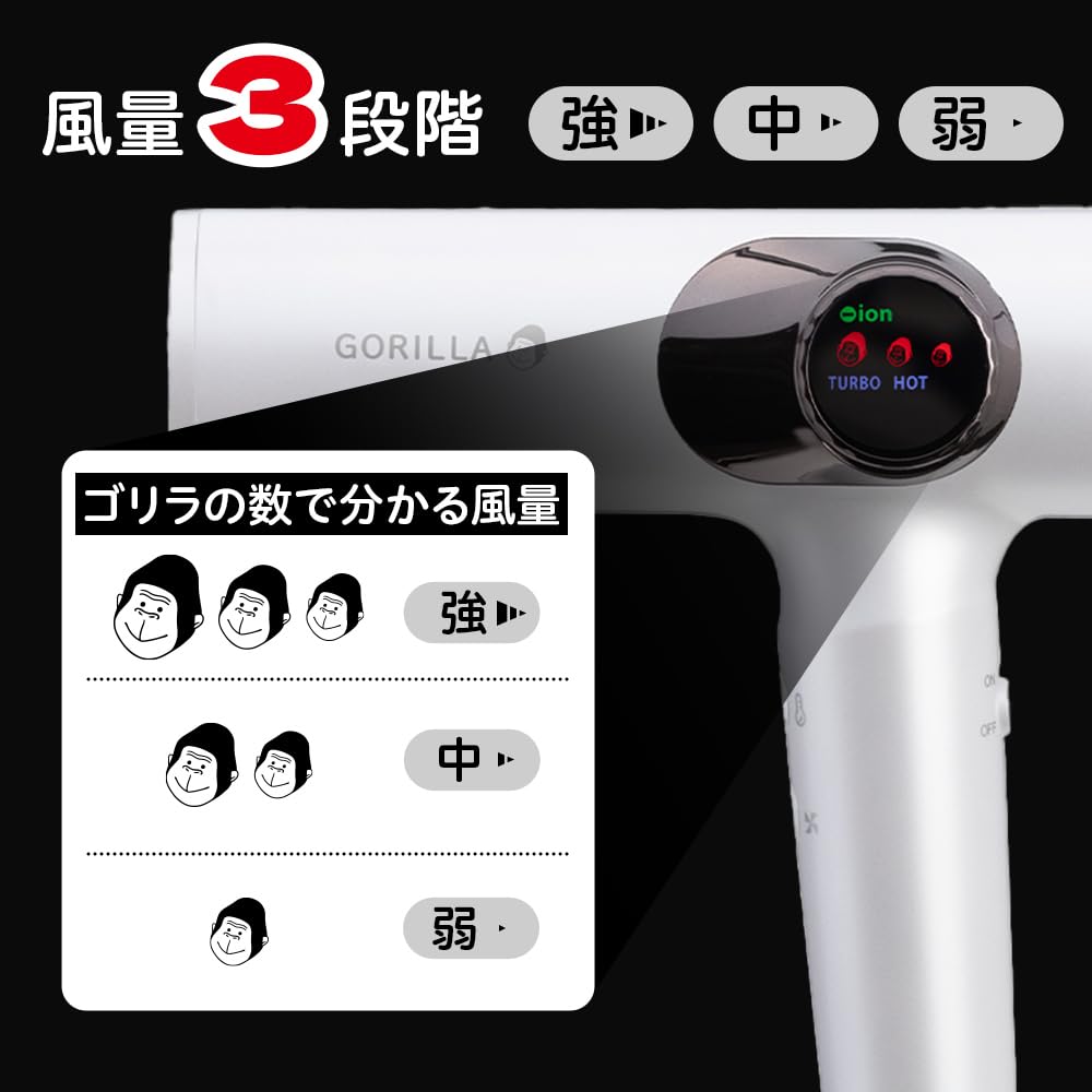 Amazon | 【Amazon.co.jp限定】 ゴリラのひとふき ドライヤー 大風量