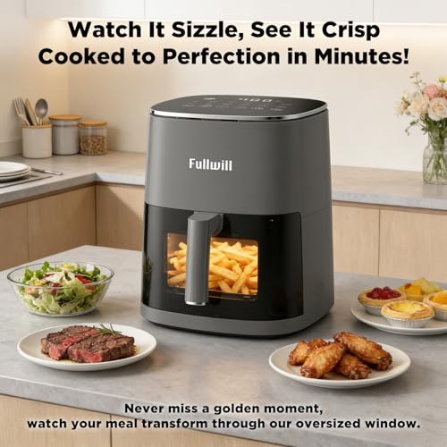 Image of Fullwill 6QT Air Fryer with Viewing Window,12-in-1 Multi-Function Air Fry,Roast,Bake, Dehydrate, Fries,Nonstick and Dishwasher-Safe Basket,Family&friends Party,Max 400℉ Crisping 1700W,Gray