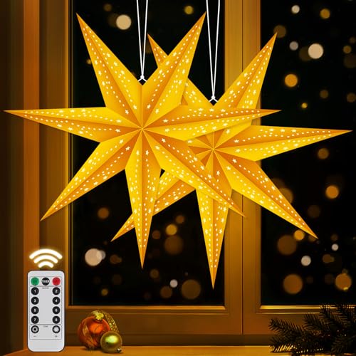 Weihnachtsstern Fenster LED 12 Weihnachtsstern Beleuchtet LED 60cm 2 Stück, Papiersterne Weihnachten...