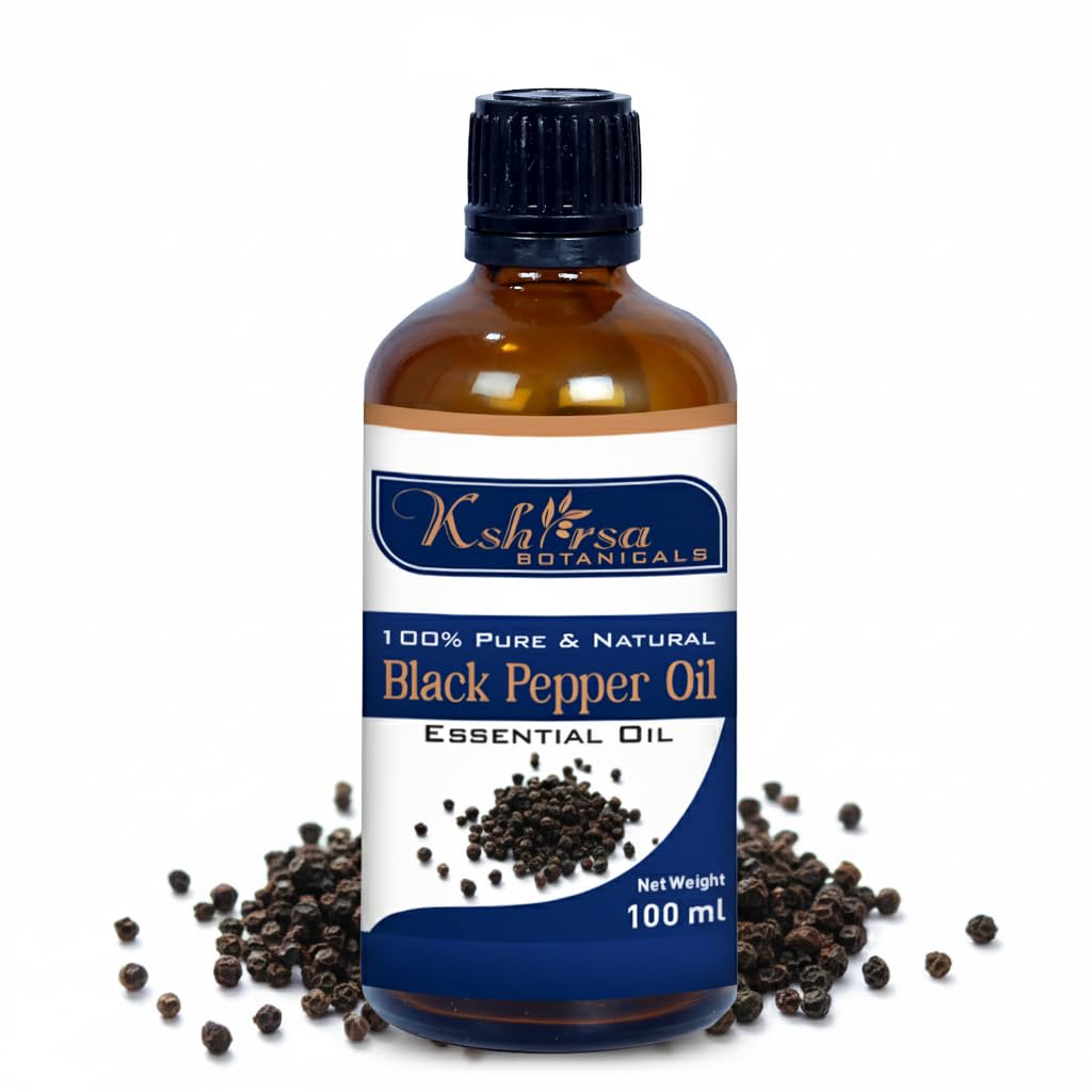 Kshirsa Botanicals 100% Pure Black Pepper Essential Oil(Piper Nigrum)Therapeutic Grade For Skin&Hair 100 Ml