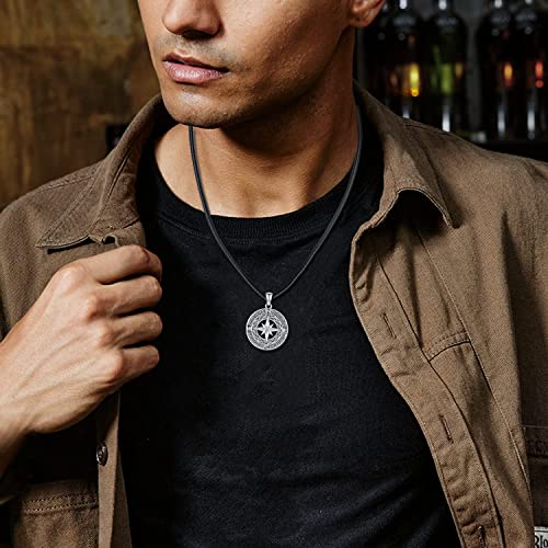 Odinstone Viking Compass Pendant Necklace Sterling Silver Compass Locket Urn Necklace Cremation Jewelry for Men Women2