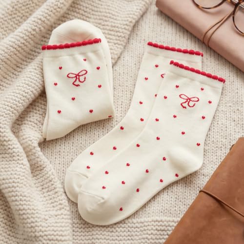 Image of Women's Cute Crew Socks, Casual Athletic Cotton Bowknot Cherry Calf Novelty Socks for Women