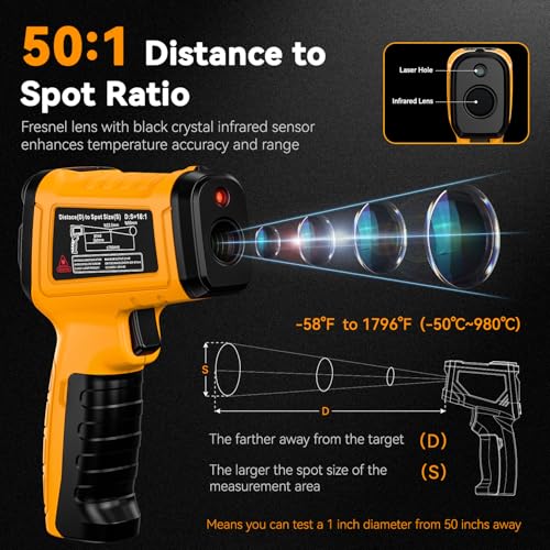 Image of Infrared Thermometer Gun -58F to 1796F, 50:1 Temperature