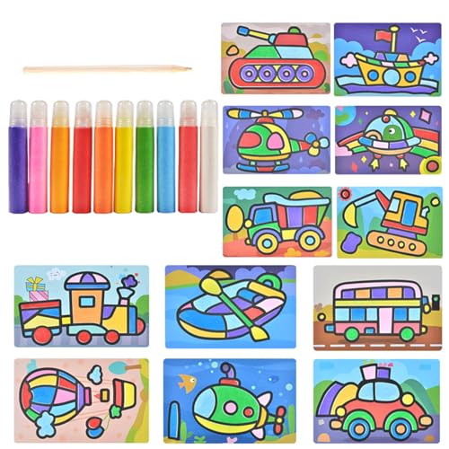 Canollo Sandbilder Kinder Set, mit 10 Flaschen Farbsand 12 Blatt Sandkunst-Malkarten, Bastelset Kinder ab 6 Jahre, Sandbild Basteln Mädchen 8 Jahre, Sandbilder Set für Selbermachen von Design-Kritzeln