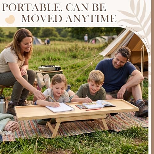 Image of Ripeng 40.2 x 11.8 x 7.9 Inch Extra Large Bed Table Tray for Two with Folding Legs, One Piece, Foldable Dual Use Bamboo Couple Bed Serving Tray for Eating, Working, Laptop, TV, Desk, Coffee Tea Snack