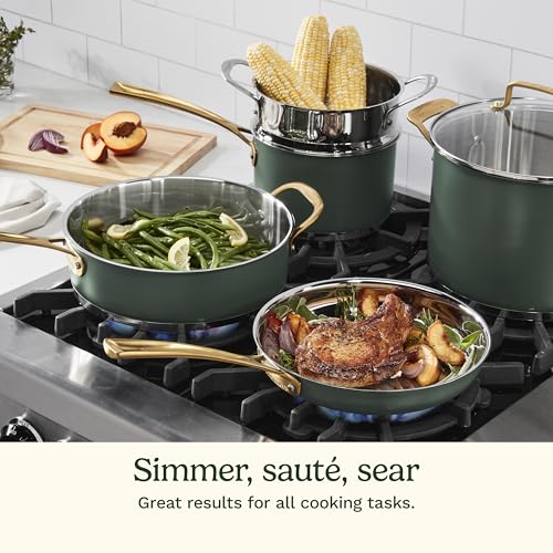 Image of Cuisinart Cookware Set, 11 Piece Stainless Steel Cookware Pots and Pans, Home and Kitchen Durable Stainless Steel for Everyday Cooking, Matte Thyme, MT89G-11