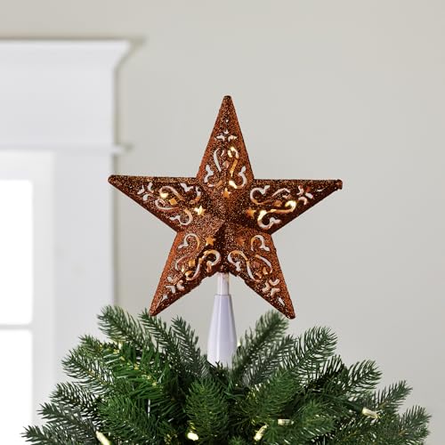 Lighted Glittered 5 Point Cut-Out Star Christmas Tree Topper - 9.75