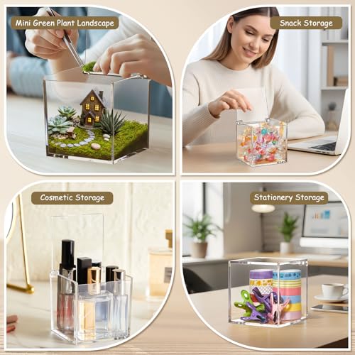 Image of Juexica 12 Pcs Clear Acrylic Boxes with Lid,Flip Style,3.15 x 3.15 x 3.15