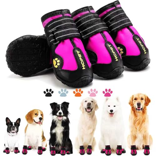 Hcpet Dog Shoes, Dog Boots for Large Dogs, Waterproof Dog Booties Paw Protector for Summer Hot Pavement, Winter Snowy Day, Outdoor Walking, Indoor Hardfloors Anti Slip Sole Pink Size 6