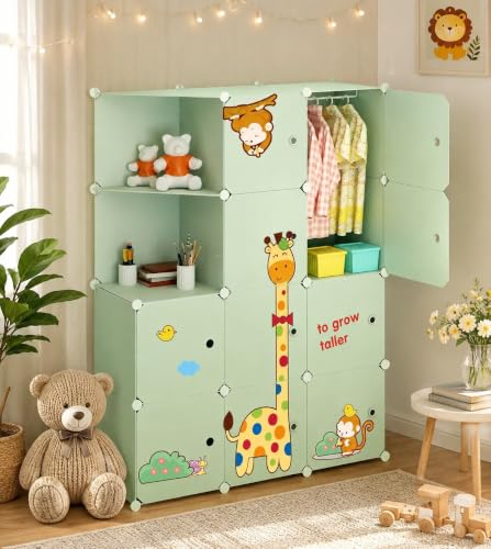 Image of Mevigo 10+2 Door Plastic Wardrobe for Kids and Baby-Cupboard for Clothes, Almirah for Clothes, Baby Collapsible Wardrobe, Multi-Purpose Kids Storage Rack for Home Books,Toy,Living Room -Green- P4