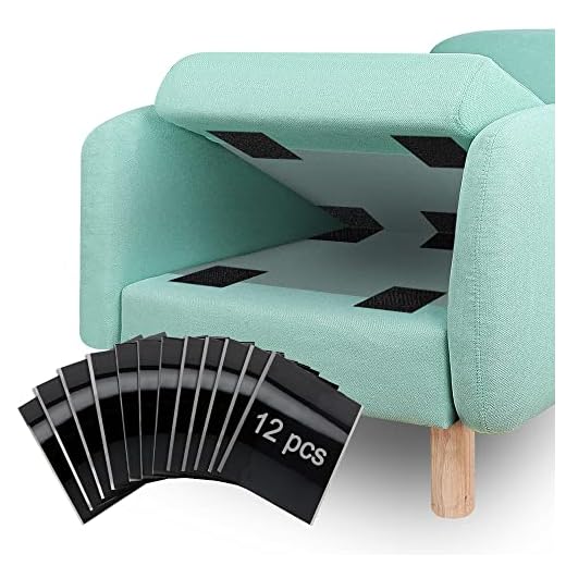 Almofadas de almofada de sofá, 12 peças de almofada de gancho e laço com autoadesivo para evitar que as almofadas do sofá deslizem, para sofá, sofá e colchão (preto, 10 x 15 cm)