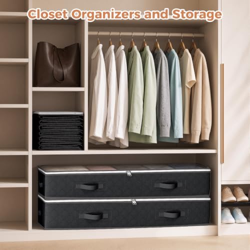 Image of Budding Joy 90L Under Bed Storage, 4 Pack Closet Organizers Black | Foldable underbed storage bins for linen sheets, blanket, clothing, comforter, sweaters, pillows, wrapping paper