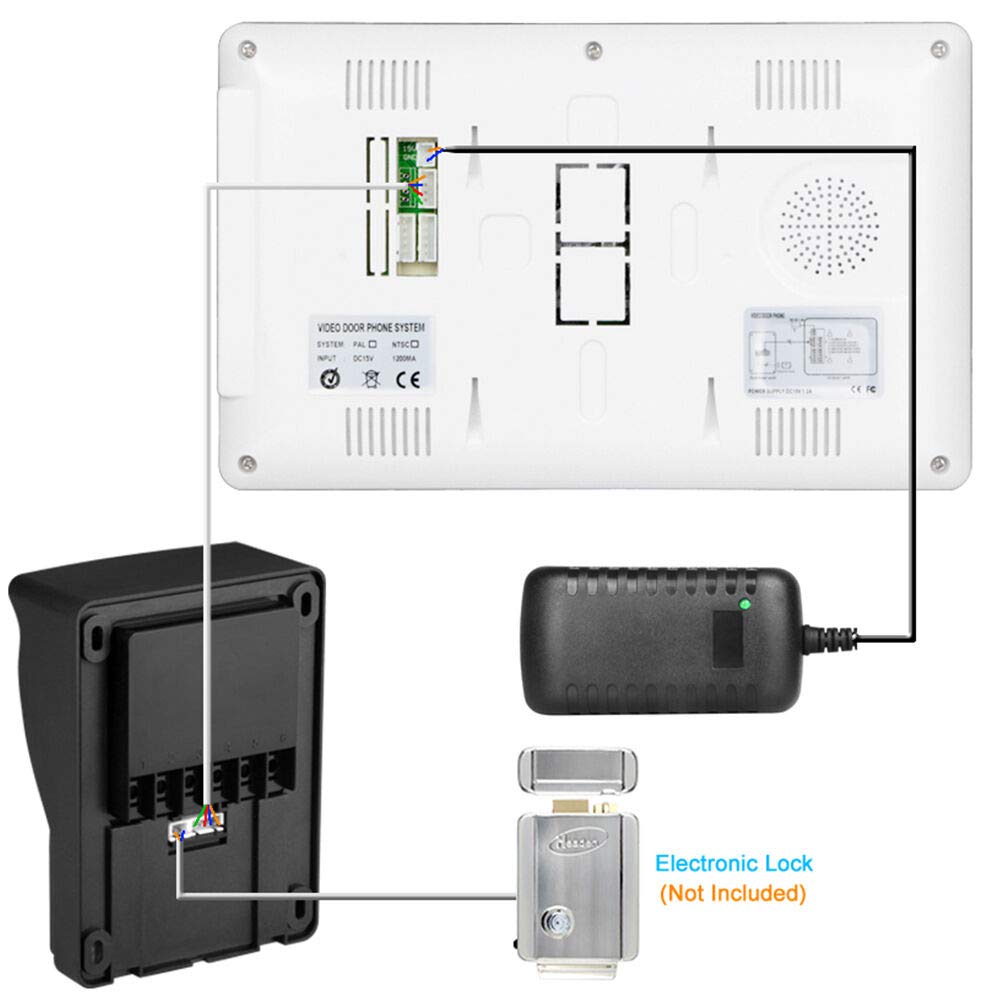 Videocitofono con sistema intercom per porta video, con monitor da 2 x 7 pollici e 1 fotocamera IR, impermeabilità IP65