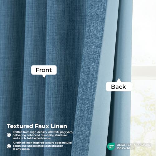 Image of HPD Half Price Drapes - Faux Linen Curtains for Living Room (1 Panel) - 50W X 84L - Textured Room Darkening Curtains for Bedroom 84 Inches Long - Drapes for Home Decor, Denim