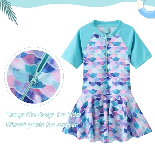 Girls One Piece Swimsuits Short Sleeve Swim Dress for Girls Hawaiian Skirted Bathing Suit Summer Swimwear 3-16 Years3