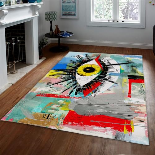 Tapis antidérapant lavable extra large style vintage graffiti œil pour sol sécurisé - 2
