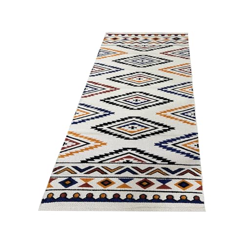 Image of SAGON 2x5 Ft Printed Runner Carpet - Cotton Bedside Rug for Bedroom & Living Room (Multi Zig Zag)