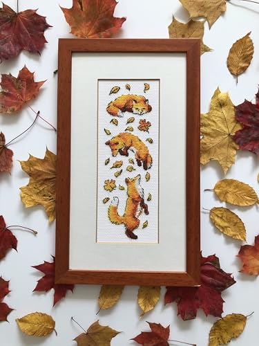 Image of RIOLIS - Foxes in Leaves 1879, Cross Stitch Kits 3 inch x9,5, Cross Stitch Kits for Beginners & Advanced, Crossstitching Kits Adult, Counted Stitching Kits, Embroidery Kit