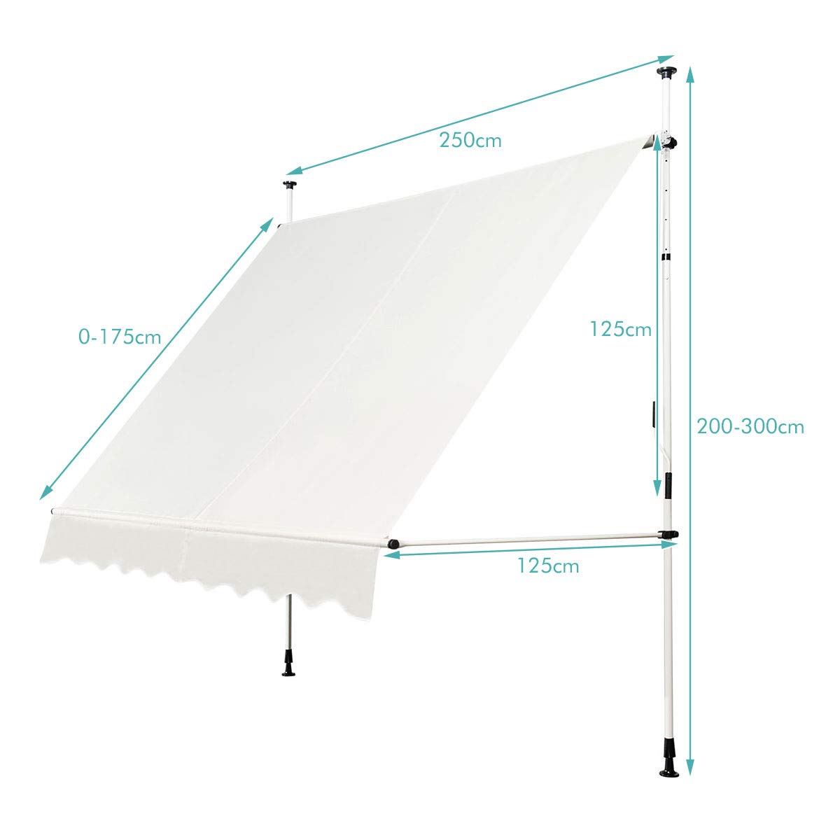 DREAMADE 2,5 x 1,2m Klemmmarkise mit Handkurbel, Balkonmarkise, Sonnenschutz Markise, Gelenkarmmarkise, höhenverstellbar, für Terrasse Balkon Garten (Beige