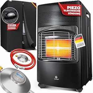 KESSER® 4200 Watt Keramik Gasheizer inkl. Gasdruckregler Gasschlauch + Schutzhülle - Gasheizofen, Heizstrahler Gasheizgerät, Infrarot Keramikbrenner, Butan- oder Propangasflaschen bis 15kg, Black
