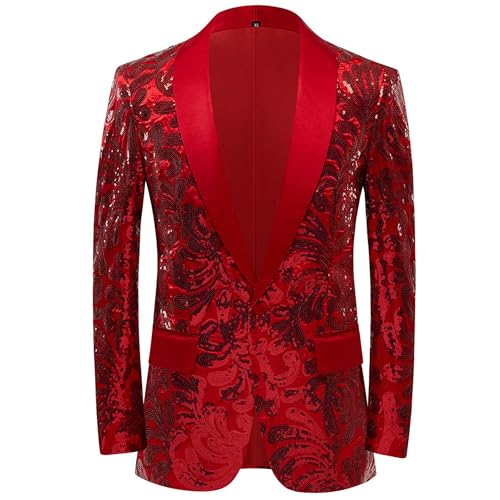 Mens Floral Sequins Tuxedo Jacket Shawl Lapel Slim Fit Dress Suit Jacket Stylish Tuxedo for Wedding Banquet Prom