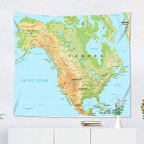 Suklly Tapestry Wall Hanging Topographic North America Physical Map Usa Canada States American Home Decor Polyester Living Bedroom Dorm 50 X 60 Inches Picnic Mat Beach Towel Bed Cover thumb #1