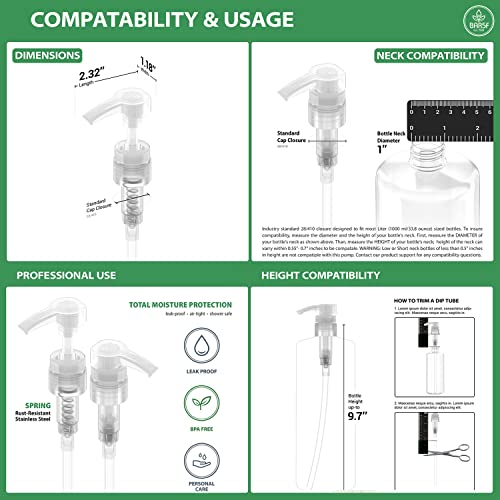 Bar5F Pump for 33.8-Oz Shampoo and Conditioner Liter Bottles (1" inch Bottle Neck 28/410) 2-Pack (Clear)3
