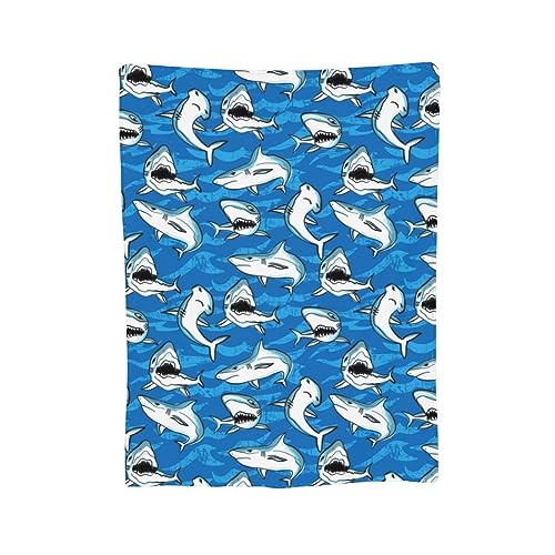 MDKU Shark Blanket for Kids, Comfy Plush Flannel Fleece Throw Blanket Navy Lightweight Warm Cute Shark Blanket for Boys and Girls Birthday Gifts, Travel and Beach- 50x40 Inches