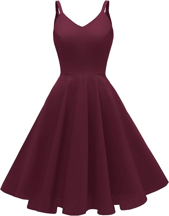 GOOBGS Women's 1950s Retro Vintage Spaghetti Strap Cocktail Swing Dresses with Pockets
