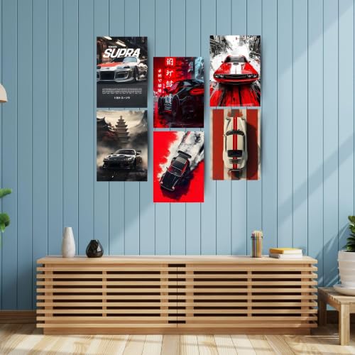 Image of Posters Inc Sports Cars Posters for Wall A4 Size Aesthetic Setup 300 GSM Matte Paper Pack of 6 Automotice Motorsport Decor for Gaming Room, Bedroom, Home, Office & Living Room Glue Dots Included