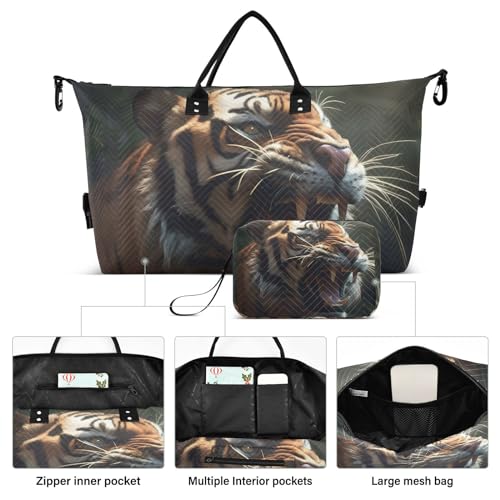 Large Travel Duffel Bag, Big Cat Roaring Sports Tote Gym Bag, Shoulder Weekender Overnight Bag for Women Men, Carry On Luggage with Toiletry Bags2
