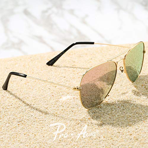 Pro Acme Small Polarized Aviator Sunglasses For Kids Boys Girls, Lightweight Metal Frame Age 2 – 10 (Gold Frame/Pink Mirrored Lens) #TOP6