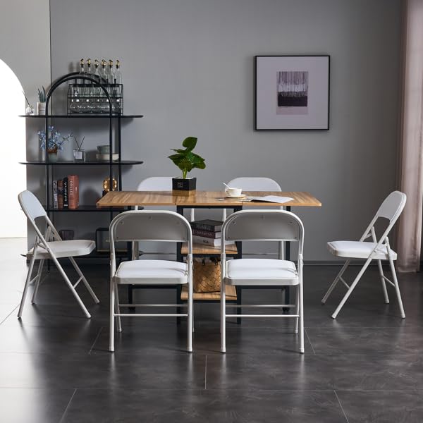 BGTR Elegant Folding Metal Chairs with Padded Seats?4pcs Elegant Foldable Iron & PVC Chairs for Convention & Exhibition,Indoor Outdoor Portable Stackable Commercial Seat,White